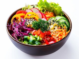 Wall Mural - A fresh and vibrant sushi bowl with a variety of vegetables. featuring plant-based ingredients. showcasing the appeal of vegan sushi. Ideal for vegan food blogs