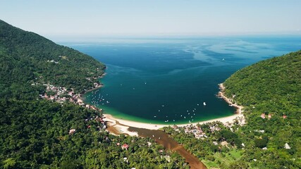 Wall Mural - Panoramic View of Yelapa, Jalisco, Mexico. Tropical Beach, Seascape, Bay Surrounded by Mountains