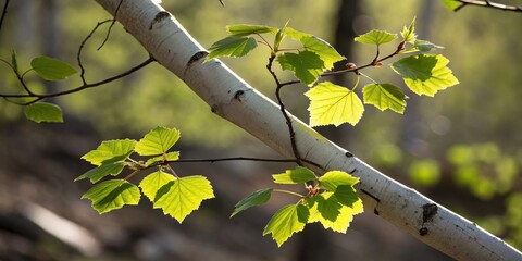 Poster - New growth on a birch branch, a sign of spring's arrival and the beauty of nature's renewal