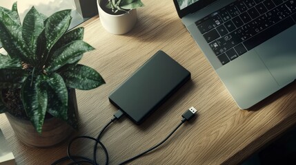 Poster - Sleek external hard drive home office technology product modern environment top view digital storage solutions