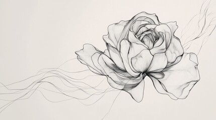 Wall Mural - vector line drawing of a rose in continuous black stroke, symbolizing timeless elegance on a white c