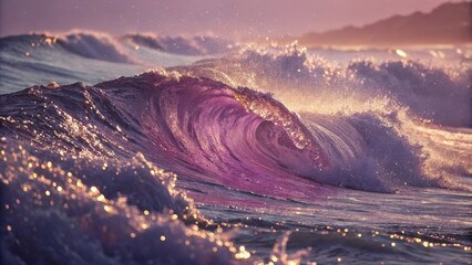 Poster - An ethereal wave crashes, its crest illuminated with the golden glow of the setting sun, creating a captivating display of nature's artistry.