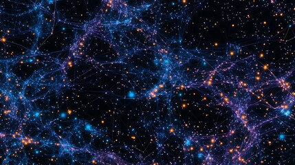 Poster - Abstract Digital Network with Bright Connections and Data Flow Visualization