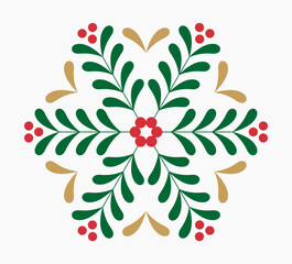 Wall Mural - christmas mistletoe ornament snowflake shape. christmas holly star decoration. vector illustration.