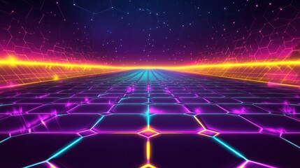 Poster - a neon-themed dynamic gaming background filled with glowing lines and digital network grid patterns 