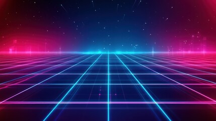 Poster - gaming theme background with futuristic neon lights digital grid, glowing lines and geometric shapes