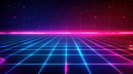 Poster - Gaming theme background with futuristic neon lights Digital grid, glowing lines and geometric shapes wallpaper AI generated image