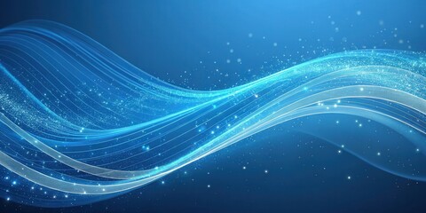 Poster - abstract blue wave with sparkling lights and glowing lines