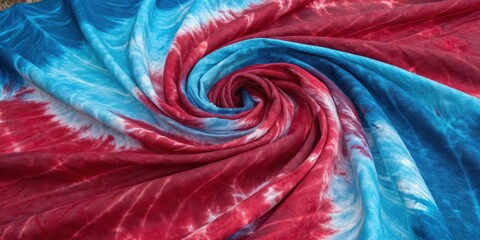 Aufkleber - A Close-up of a Soft, Swirling Tie-Dye Fabric in Shades of Blue, Red, and White