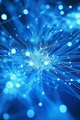 Poster - A blue background with a blue and white starburst pattern. The starburst pattern is made up of small blue and white dots