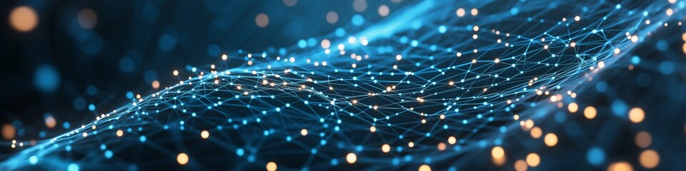 Poster - A blue and orange line with many small dots. The dots are connected to each other in a pattern