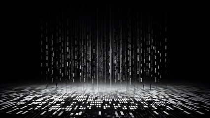  - abstract animation of binary code cascading down like digital rain, representing data insights in monochromatic hues