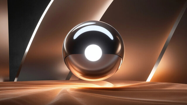 Abstract metallic sphere on sand