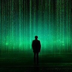  - abstract animation of binary code cascading down like digital rain, representing data insights in monochromatic hues