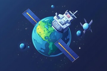 Wall Mural - explore the wonders of space with a detailed illustration of a rocket and celestial bodies, perfect 