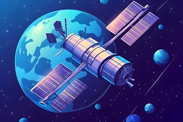 Wall Mural - explore the wonders of space with a detailed illustration of a rocket and celestial bodies, perfect 