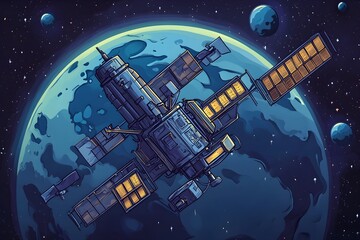 Wall Mural - explore the wonders of space with a detailed illustration of a rocket and celestial bodies, perfect 
