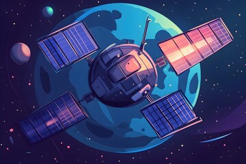 Wall Mural - explore the wonders of space with a detailed illustration of a rocket and celestial bodies, perfect 