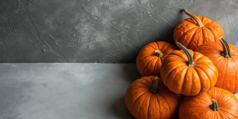 Aufkleber - A close-up of vibrant orange pumpkins against a textured gray backdrop, showcasing the natural beauty of the autumn harvest.