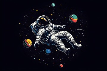 Wall Mural - explore the wonders of space with a detailed illustration of a rocket and celestial bodies, perfect 