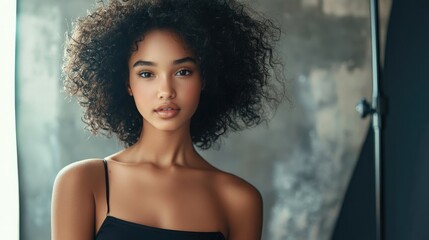 Poster - Model posing with backdrop in photo studio. 
