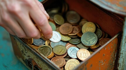 Aufkleber - Hands placing coins into a charity collection box. 