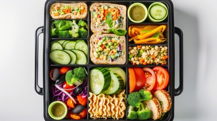 Poster - A healthy lunchbox for work. featuring balanced portions of proteins, grains, and vegetables. promoting nutritious meals on the go. ideal for workplace wellness