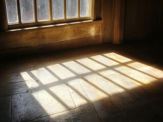 Poster - Sunlight streams through window, casting grid shadow on floor.