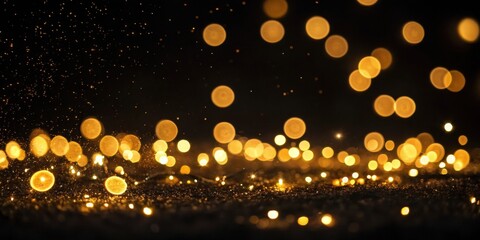 Poster - Sparkling golden bokeh lights against a dark background, creating a magical and festive atmosphere