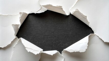 Poster - Torn white paper revealing a black background, showcasing a peek into the unknown