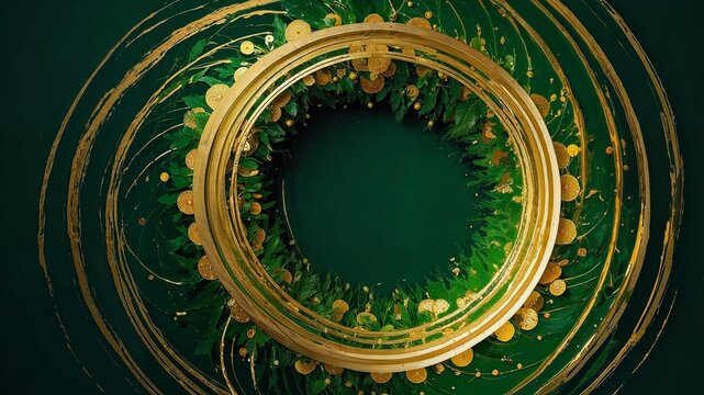 Modern Abstract Christmas Wreath with Gold and Green Concentric Circles