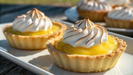 Poster - Lemon Meringue Tarts Delicate Pastry Shells Filled With Tangy Lemon Curd And Topped With Whipped Egg Whites, Creating A Sweet And Tart Delight