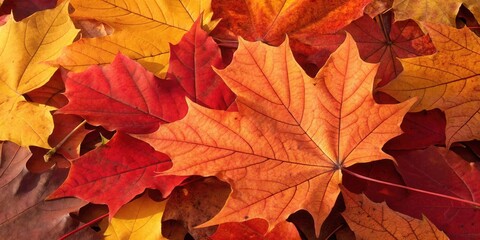 Aufkleber - A vibrant tapestry of autumn leaves in shades of red, orange, and yellow, showcasing the intricate veins and textures of nature's artistry.