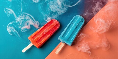 Poster - Frozen Treats in a Whirlwind of Smoke on a Colorful Surface