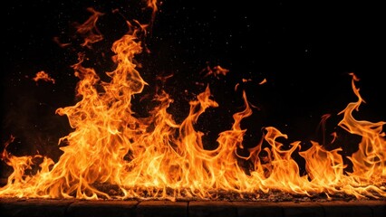 Poster - Fiery orange flames dancing against a dark background, creating a dynamic and captivating visual spectacle