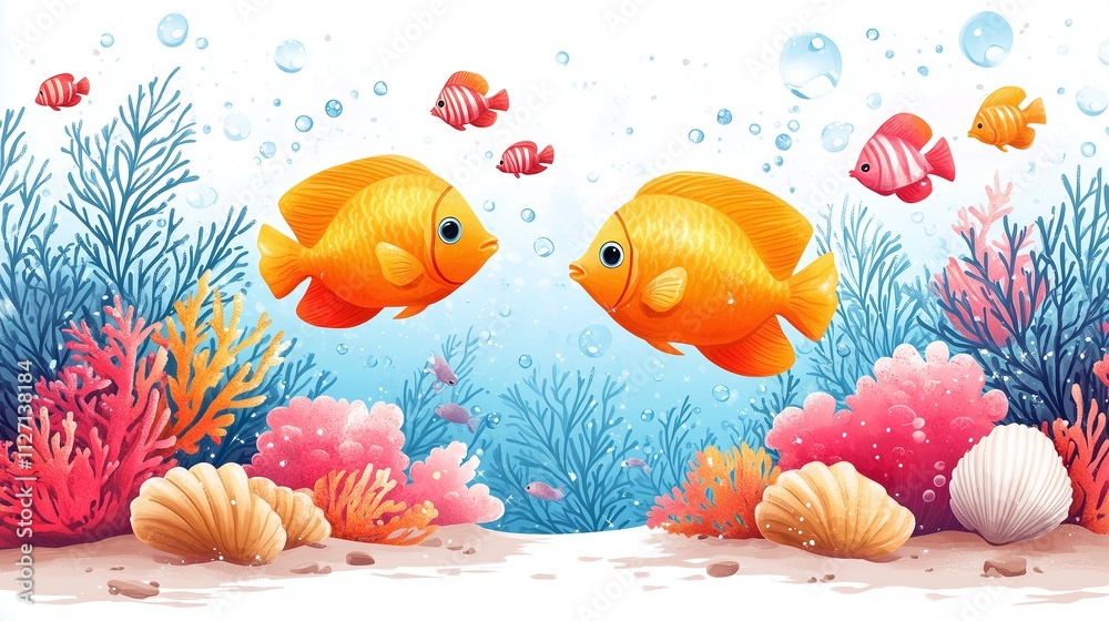Game level. Cartoon underwater landscape with seaweed, corals, sea ...