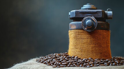 Rustic Coffee Grinder with Roasted Beans