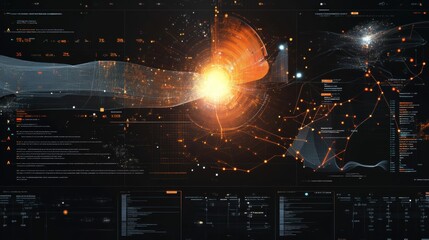 Abstract digital data visualization; glowing network.