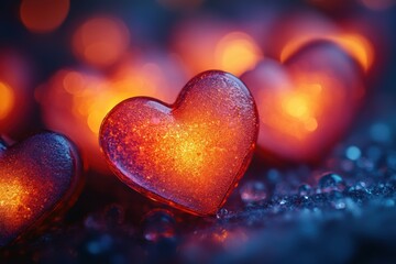 Poster - Abstract colorful hearts in glowing bokeh patterns, creating depth and vibrancy for digital projects.