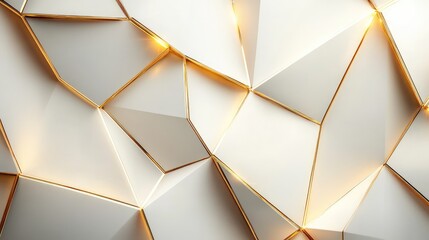 Poster - Abstract Geometric Pattern with Gold Accents and Light Reflections on White Polygonal Surfaces