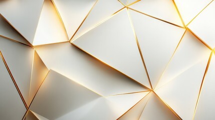 Poster - Abstract Geometric Pattern with Gold Accents and Light Reflections on White Polygonal Surfaces