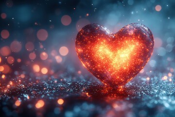 Poster - Abstract glowing heart bokeh with artistic patterns and smooth light transitions, ideal for branding.