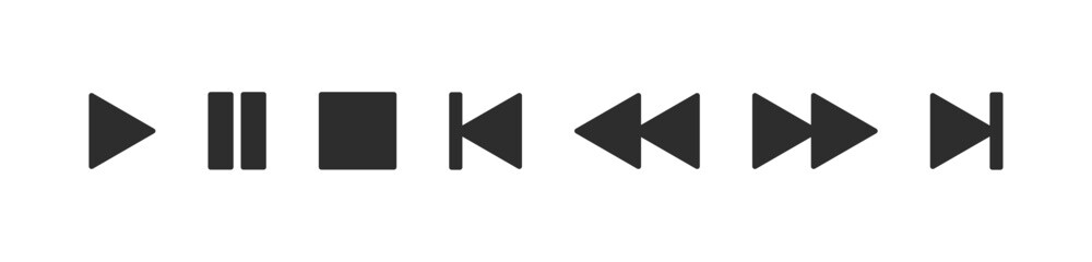 Stop, play, pause, rewind, fast forward icon. Media player button icons set. Music or video player control buttons. UI template. Vector illustration