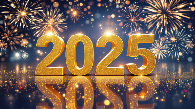 Celebrate the New Year in Style: Glittering Golden 2025, Vibrant Fireworks, and Festive Sparkles for a Grand Celebration Scene
