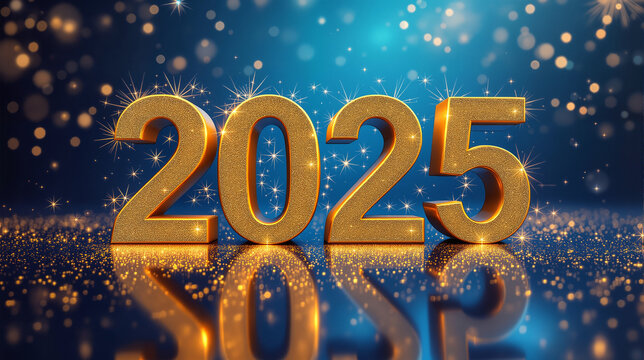 Celebrate the New Year in Style: Glittering Golden 2025, Vibrant Fireworks, and Festive Sparkles for a Grand Celebration Scene
