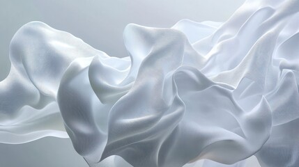 Poster - Abstract waving white lines forming a fluid structure, displayed on a plain white background, concept of movement and elegance. Generative AI