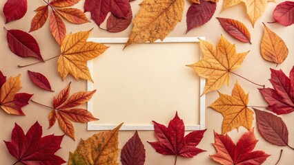 Aufkleber - Autumnal Frame of Vibrant Red and Yellow Leaves with a White Border