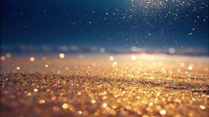 Poster - A mesmerizing display of golden sparkles and shimmering lights against a deep blue backdrop, creating a captivating visual of ethereal beauty.