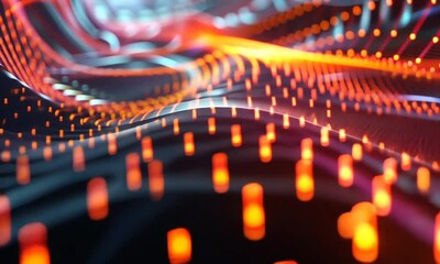 Poster - Shimmering wavy swirling orange glowing digital technology background