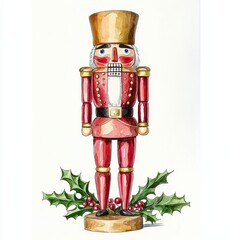 Wall Mural - Traditional Nutcracker with Holly and Berries Clipart